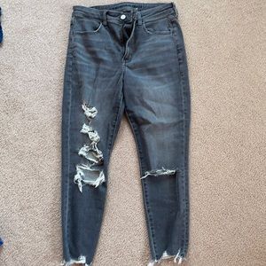 Grey Distressed AE Super High Rise Jegging